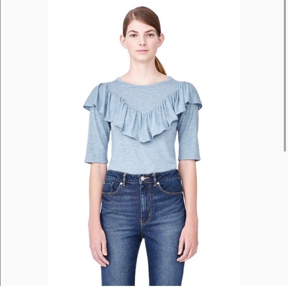 Rebecca Taylor Melange Wool Blend Ruffle Top in Glacier